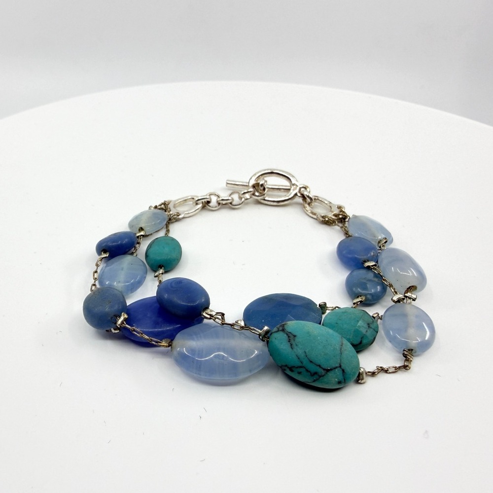 Vintage Faux Turquoise Lace Agate Multi Strand Statement Bracelet